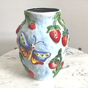 Anthropologie Nathalie Lete Handpainted Stoneware Vase New In Box